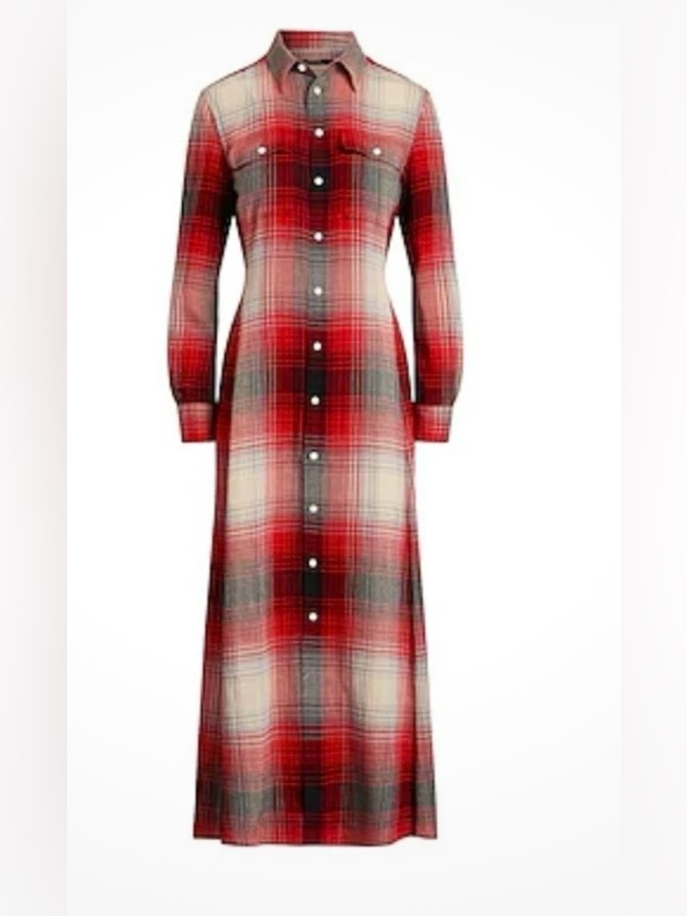Plaid Red Button-Front Maxi flannel Shirt Dress size 8 - Picture 3 of 8